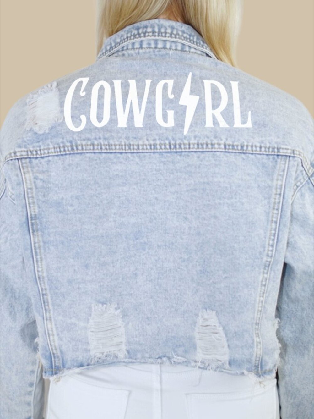 Lightning Cowgirl Distressed Denim Jacket
